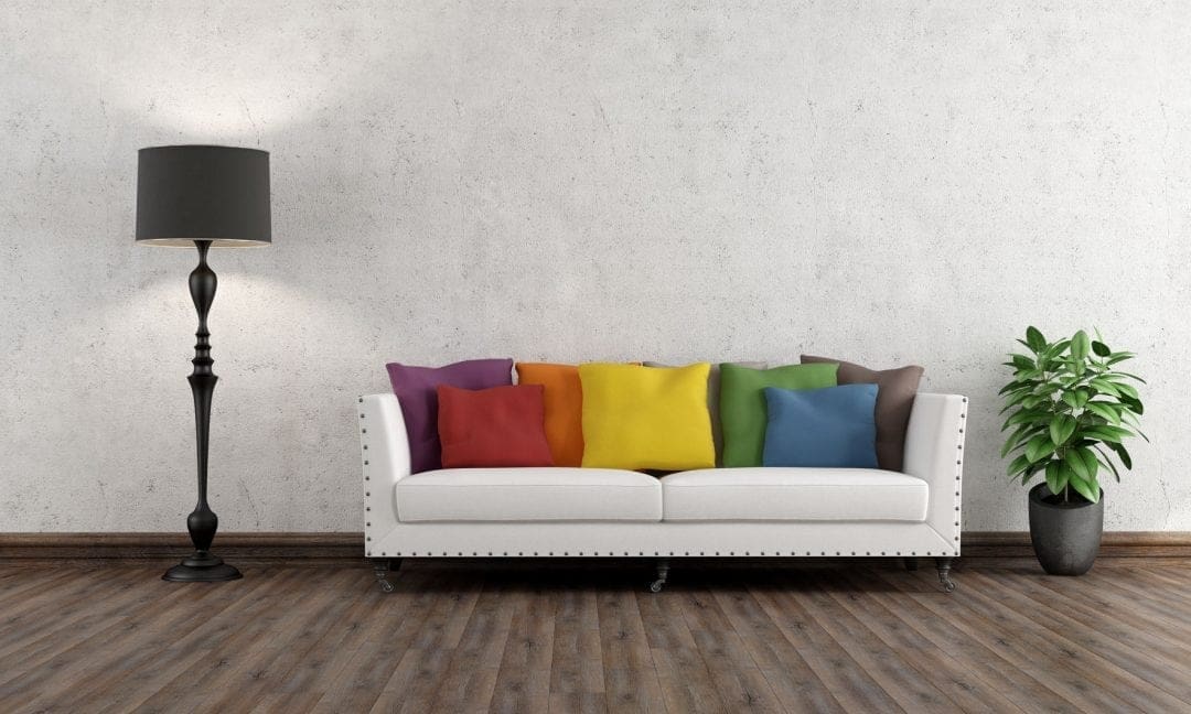 white couch with colorful pillows