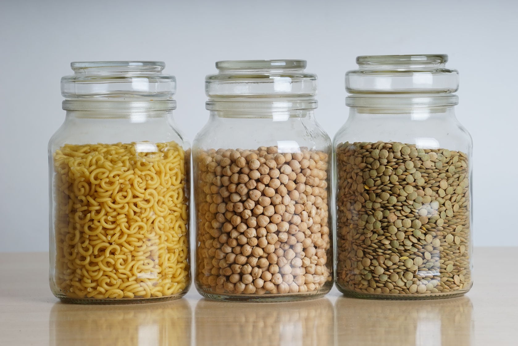 grains and noodles in jars