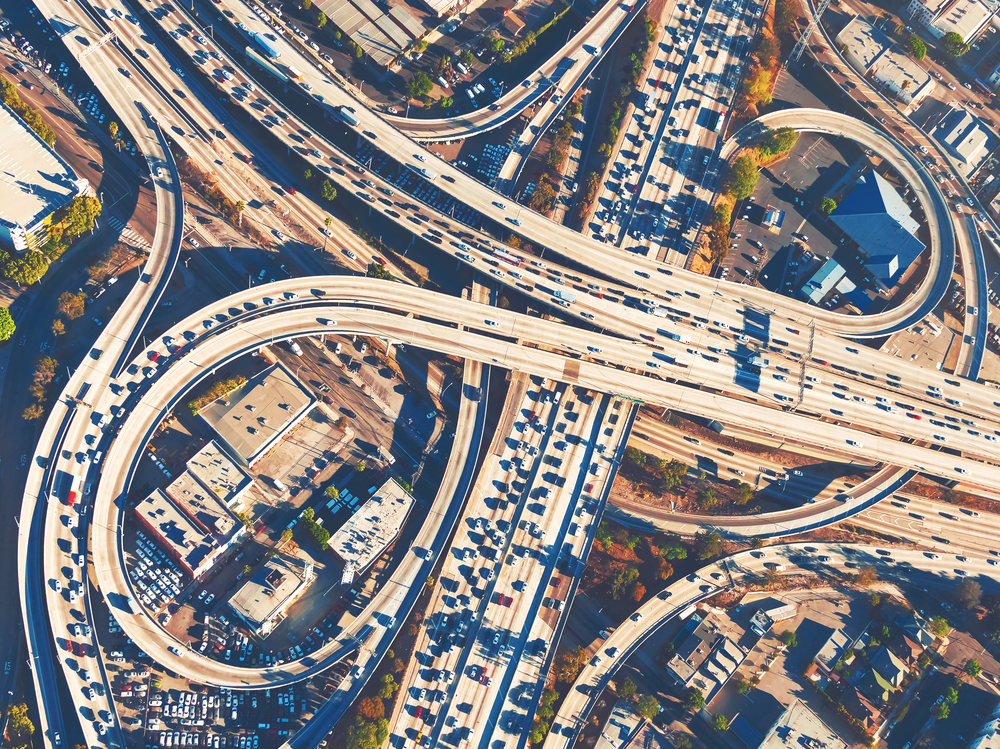 Aerial view of LA traffic