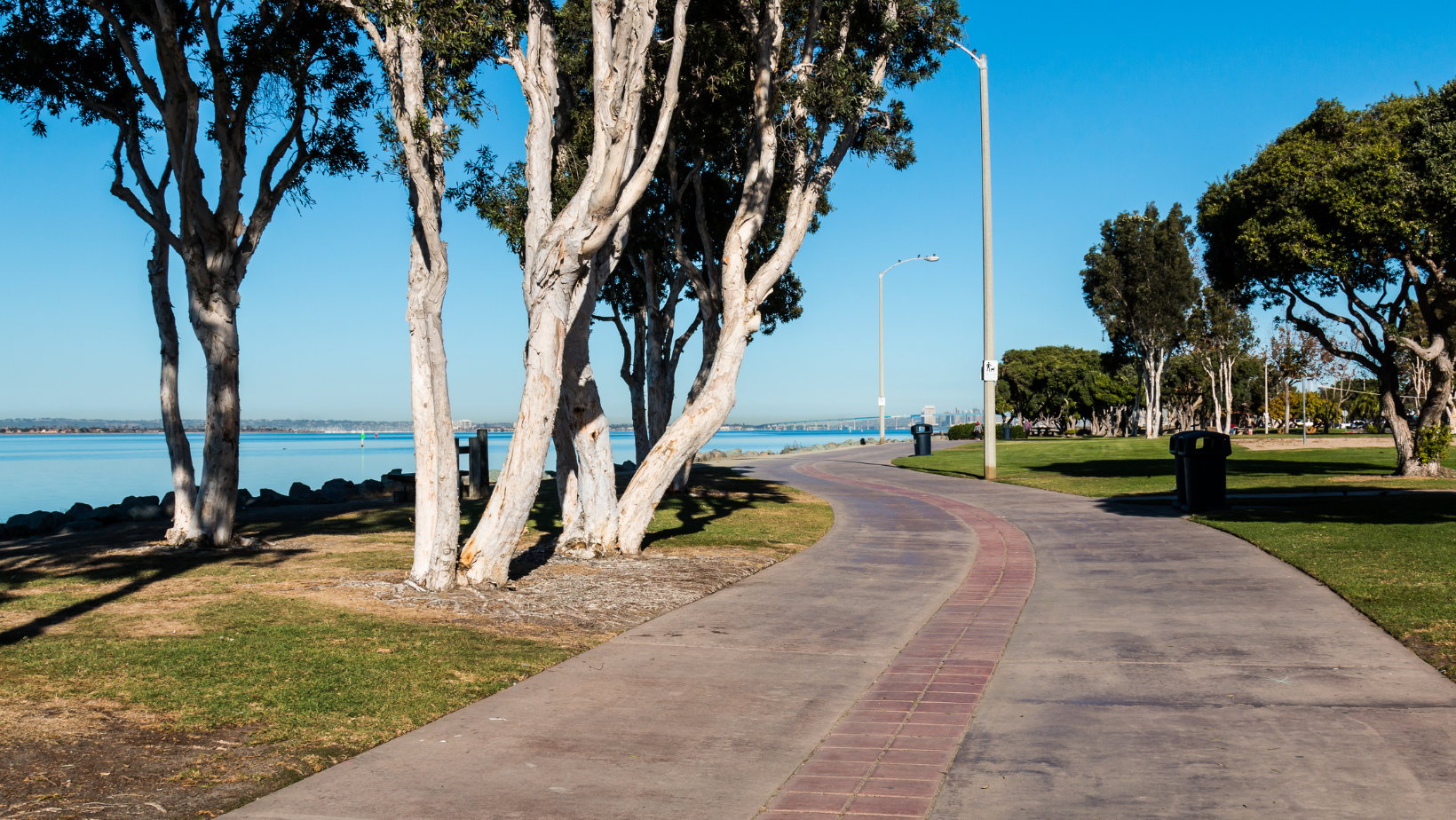 chula vista park with biking path and view of the ocean