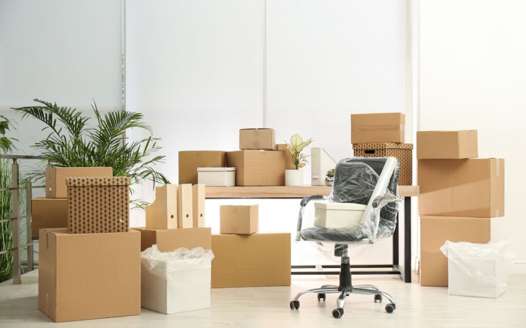boxes packed up in office space