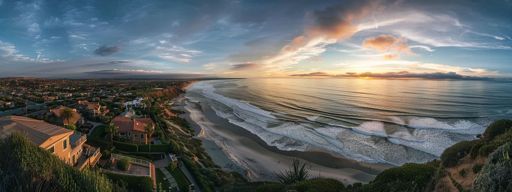 a picturesque coastal view of del mar with stunning pacific ocean vistas, perfect for families seeking a beachside lifestyle.