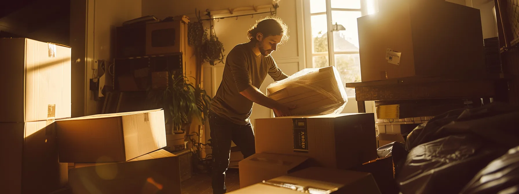 a professional moving company in san francisco carefully packing delicate items into sturdy boxes.