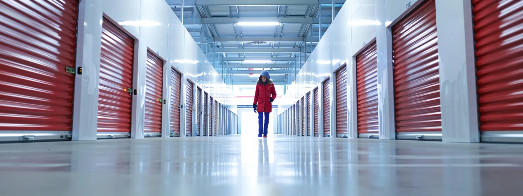 a person carefully comparing different short term storage units in a well-lit, spacious facility with various sizes and types available for rent.