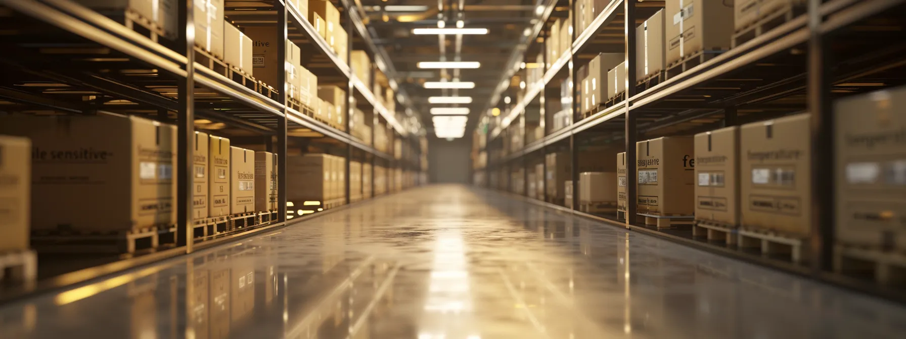 a spacious storage unit filled with neatly stacked boxes labeled 