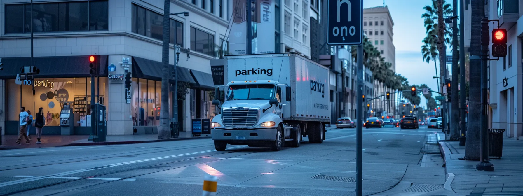 a moving truck parked in front of a clear 