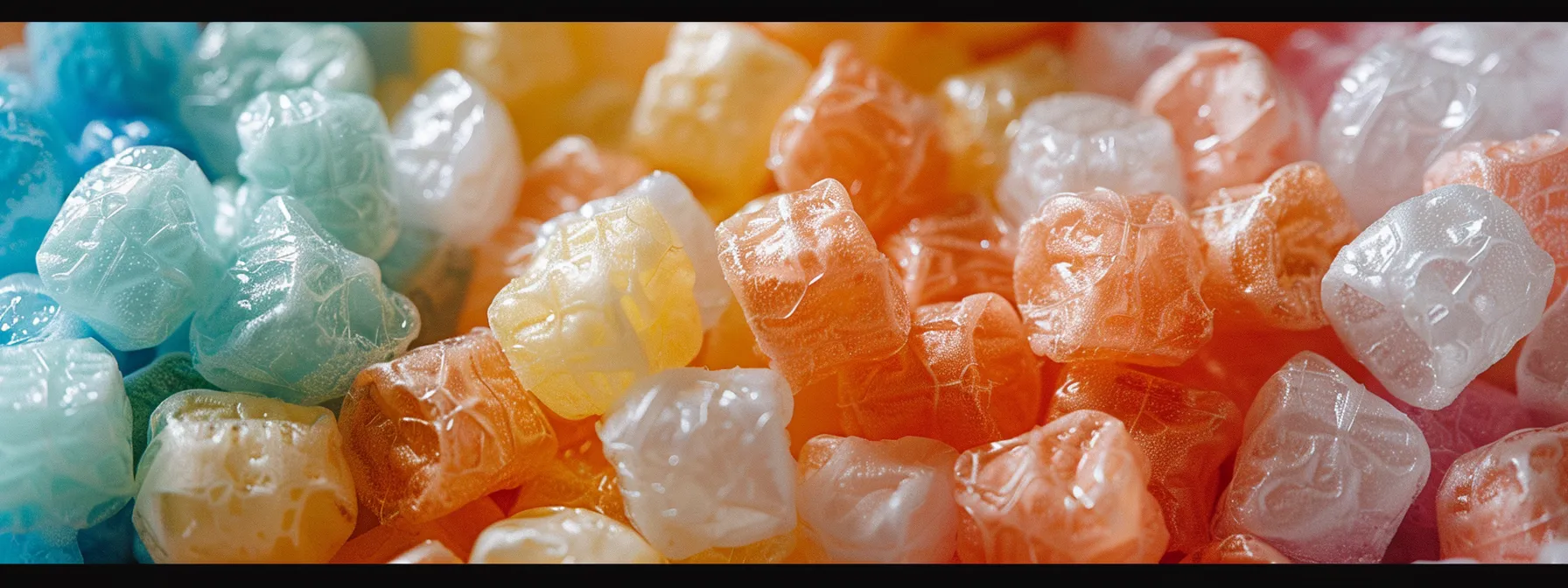 a pile of colorful plant-based packing peanuts and eco-friendly bubble wrap in orange county, showcasing sustainable alternatives to plastic packaging.