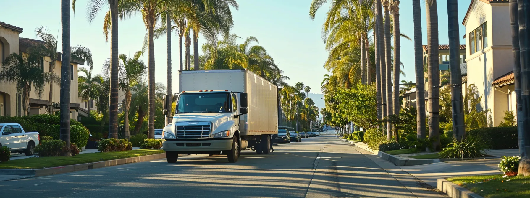 a moving truck parked on a palm-lined street in sunny san diego, ready to assist with a local move.