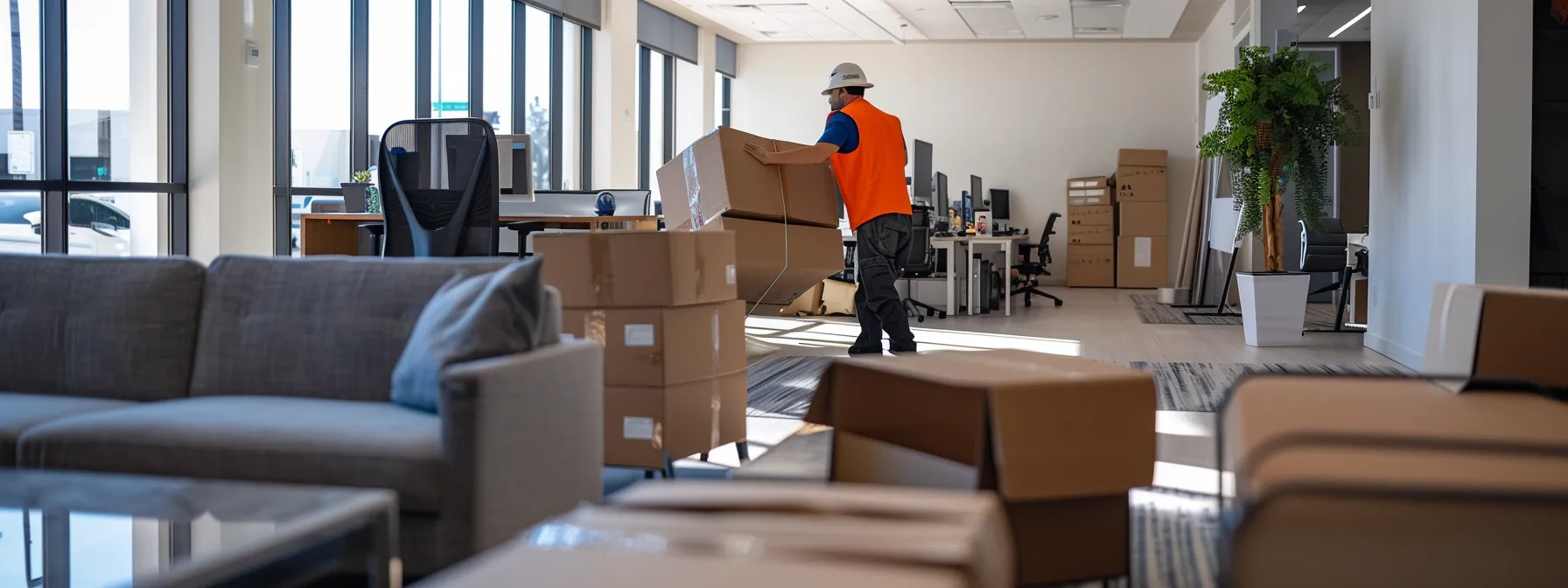 a professional moving company expertly disassembling office furniture in a sleek, modern san jose office space.