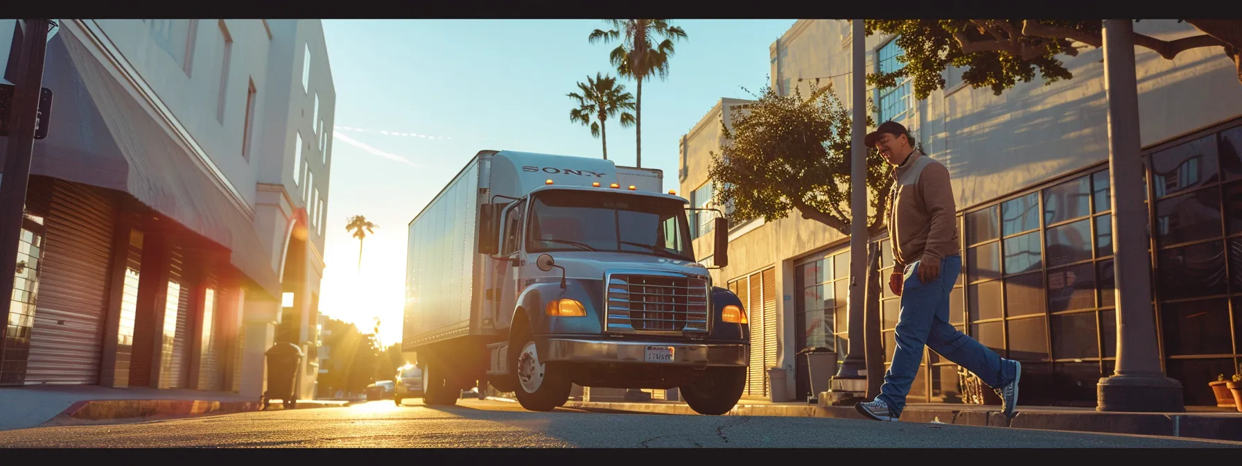 a moving truck parked outside a storage facility with a smiling customer, showcasing the cost advantages of combining moving and storage services in san diego.