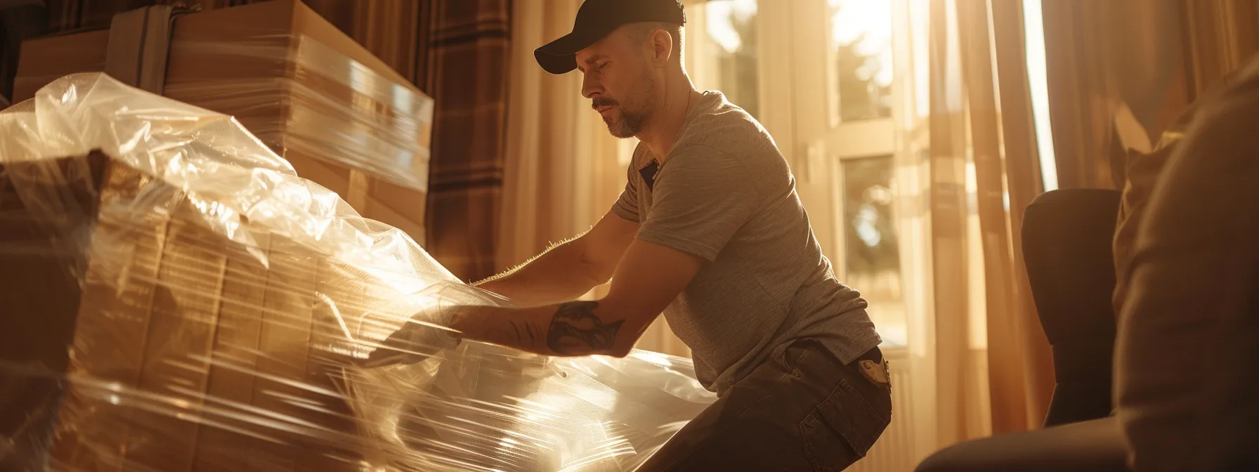 a professional mover carefully wrapping delicate items in orange county, using top-quality packing materials.