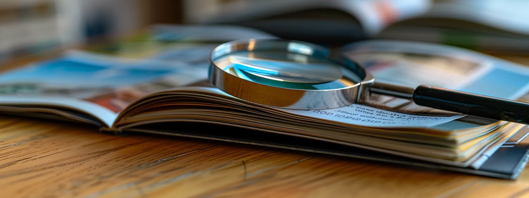 a stack of neatly organized moving company brochures and business cards with a magnifying glass highlighting the top-rated choices in oakland.