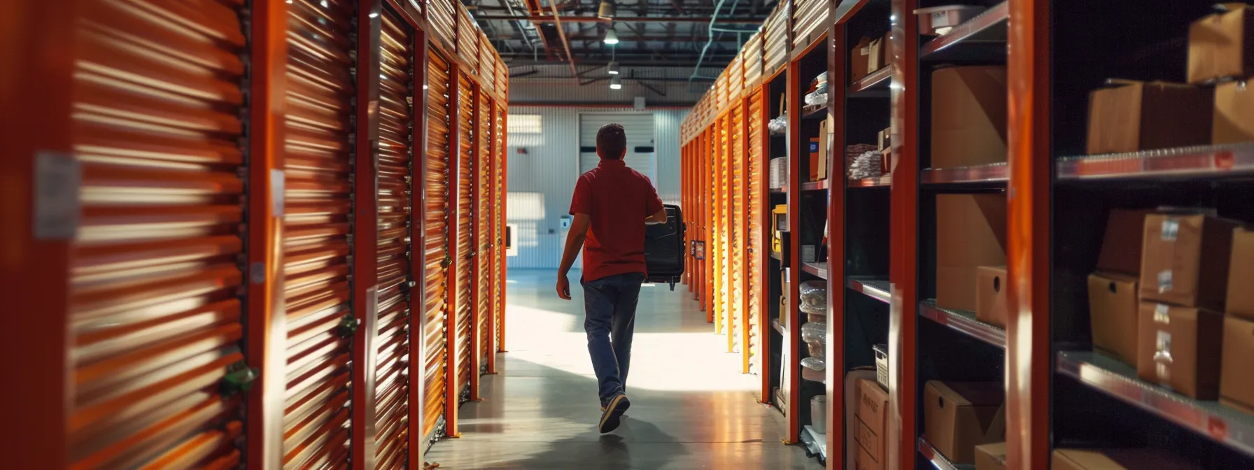 a person accessing a secure storage unit filled with neatly organized items in orange county.