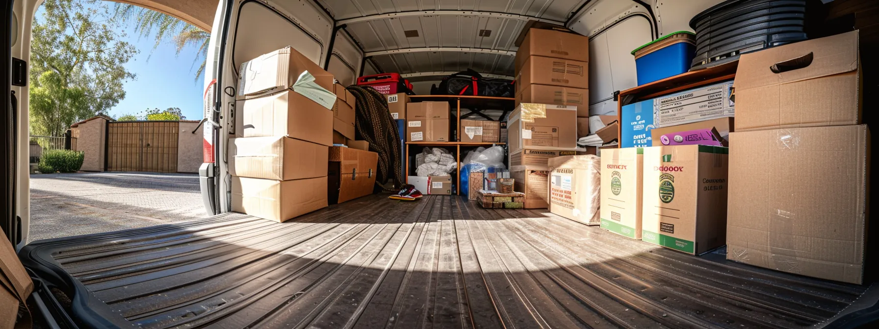 a neatly packed moving truck with labelled boxes and essential items easily accessible, ready for a smooth relocation from san diego.