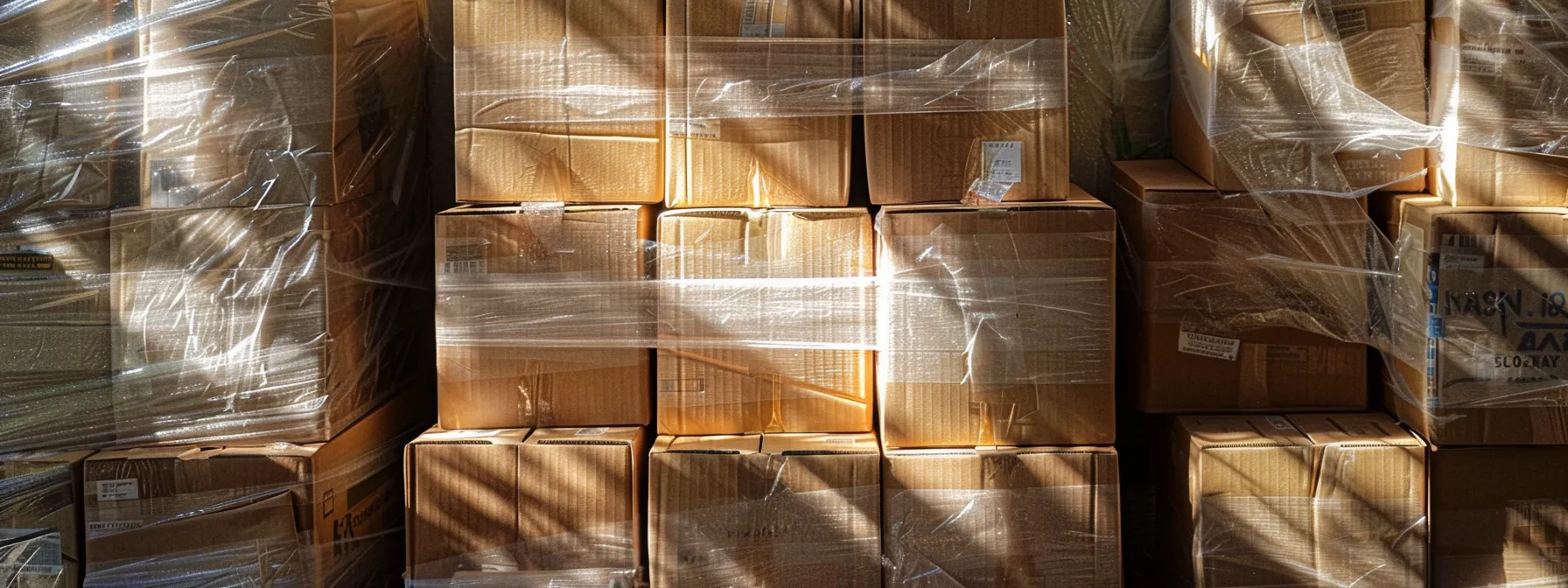 a stack of sturdy cardboard boxes, labeled and neatly stacked, filled with packing supplies and bubble wrap, ready for a residential move in san diego.