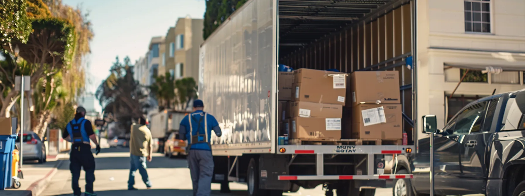 a group of movers carefully packing boxes into a large, well-equipped truck in san jose.