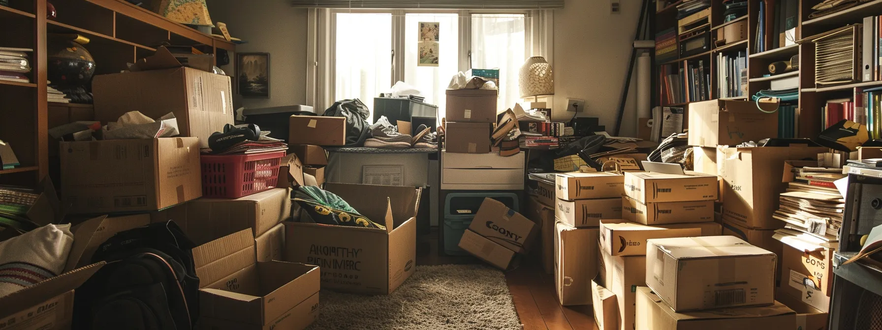 a cluttered room with boxes stacked haphazardly to showcase the need for exploring different storage options available.