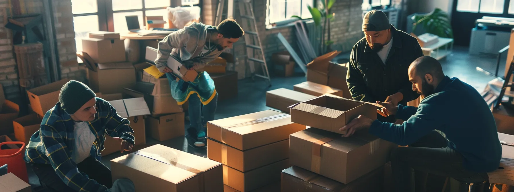 a group of professional movers carefully wrapping delicate items in protective packaging, showcasing their expertise in handling fragile belongings.