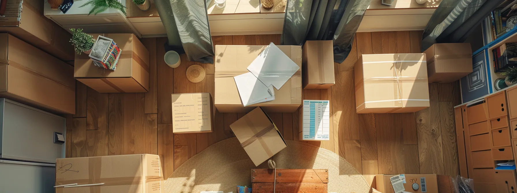 a neatly organized moving checklist surrounded by labeled boxes and packing materials, ready for an interstate relocation from san diego.