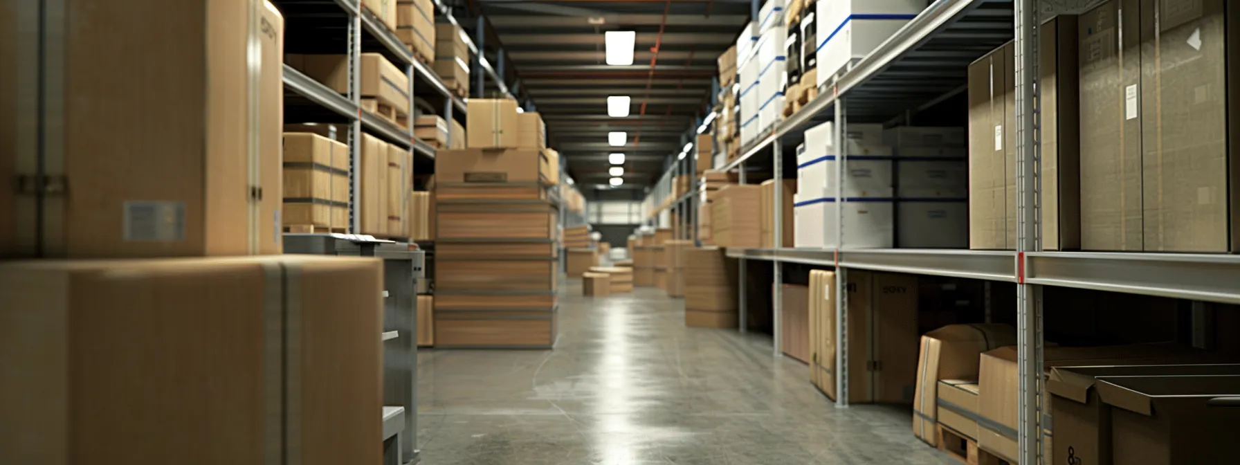 a spacious, well-organized storage unit filled with neatly stacked boxes and furniture, offered by san diego movers.