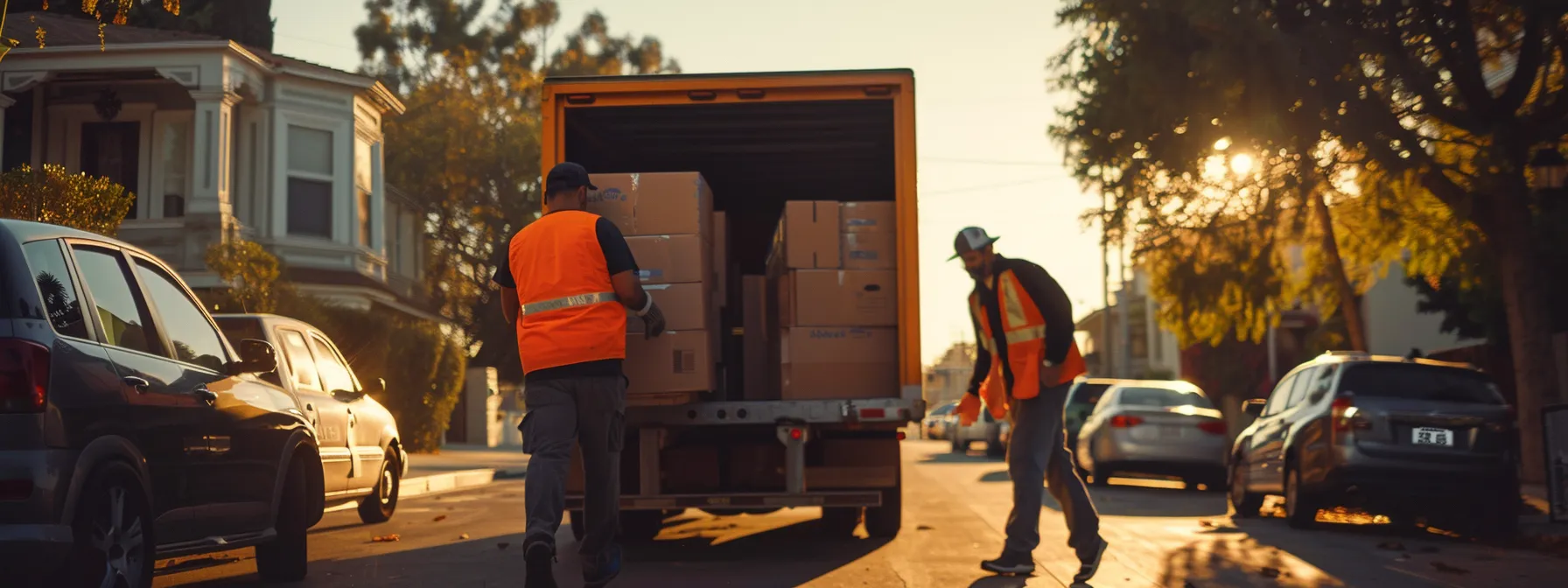 A Professional Moving Crew Carefully Loading Furniture Into A Labeled Truck In Sunny San Jose.