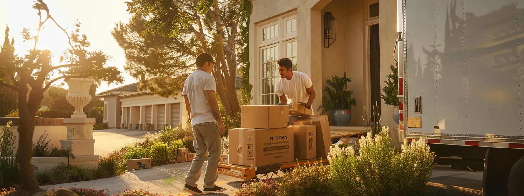 a homeowner closely inspects a professional mover as they carefully load boxes onto a moving truck, showcasing a seamless and stress-free transition in san diego.