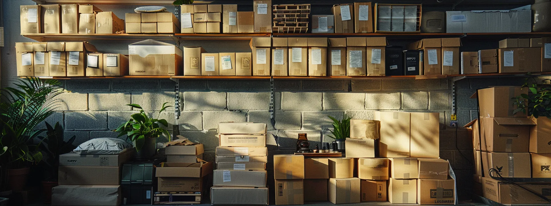 neatly organized stack of labeled boxes filled with items for storage, showcasing efficient packing and inventory management.