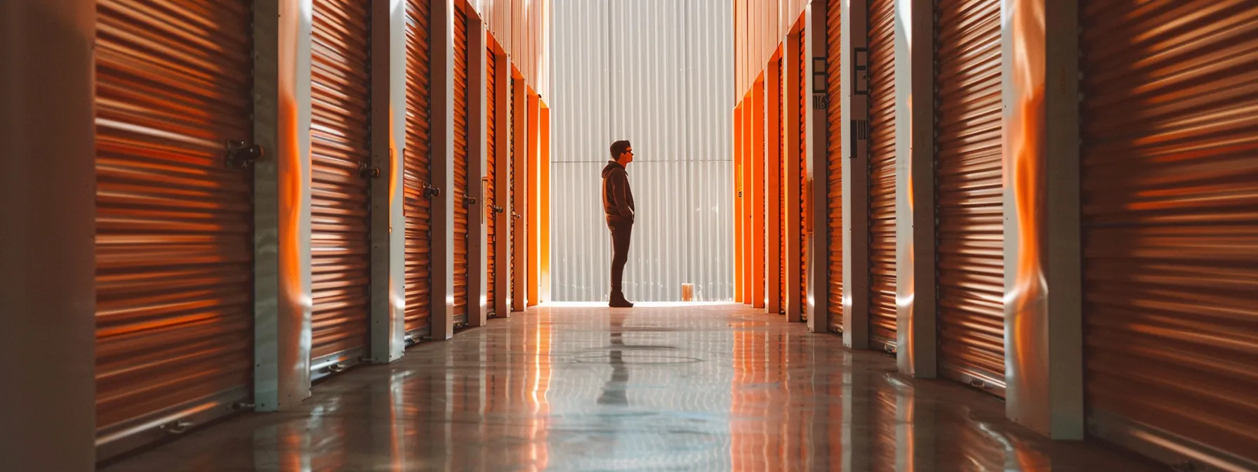 a person confidently accessing a clean and organized storage unit in san diego, with clear signage on rental agreements and extendable lease options.