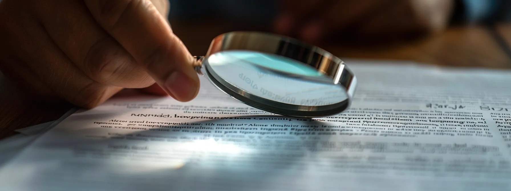 a person carefully reviewing a detailed moving contract with a magnifying glass, focusing on specific terms and conditions to avoid potential scams and pitfalls.