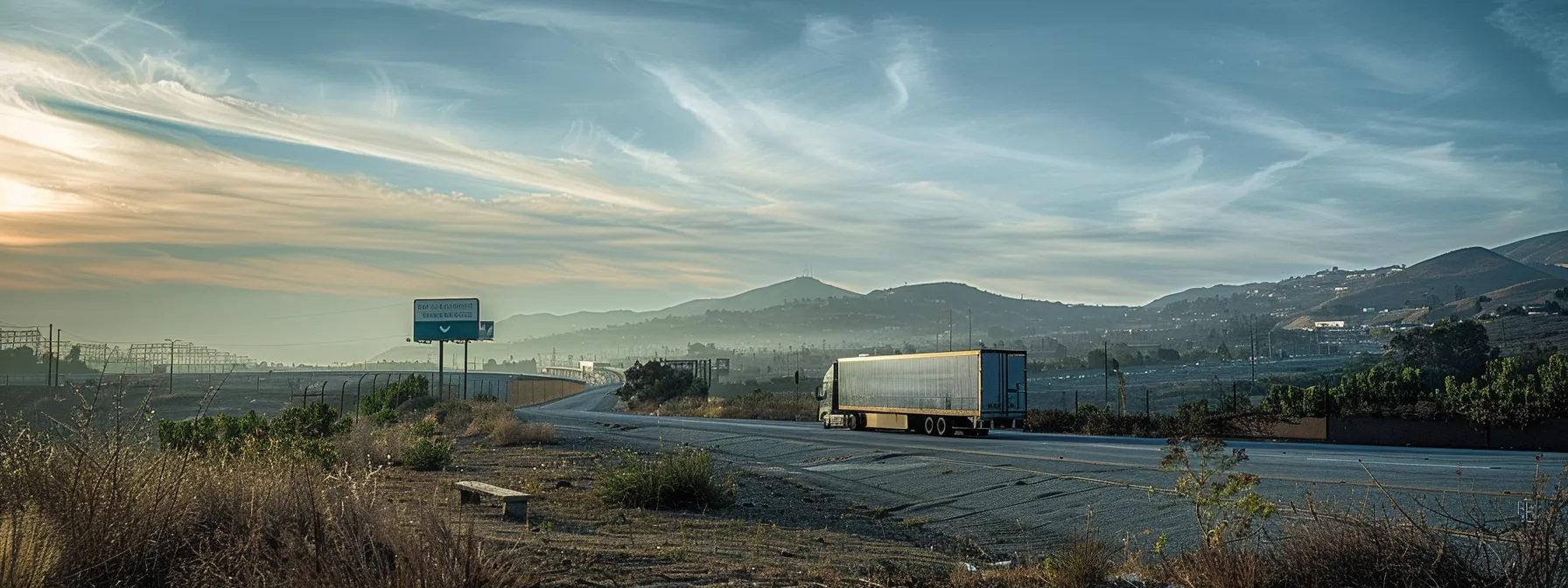 a moving truck parked in front of a california highway sign, showcasing the strict regulations and safety standards for interstate moves from san diego.