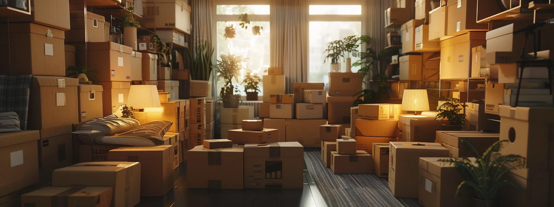 a meticulously organized room filled with neatly packed boxes labeled with precision, showcasing the expertise of professional packers in orange county.