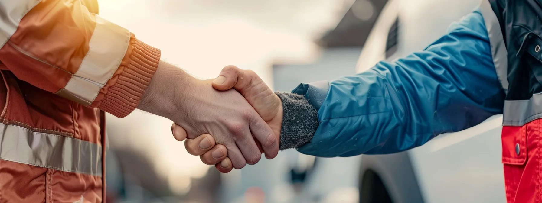 a person confidently shaking hands with a professional mover in front of a moving truck, finalizing the agreement on a sunny day in oakland.