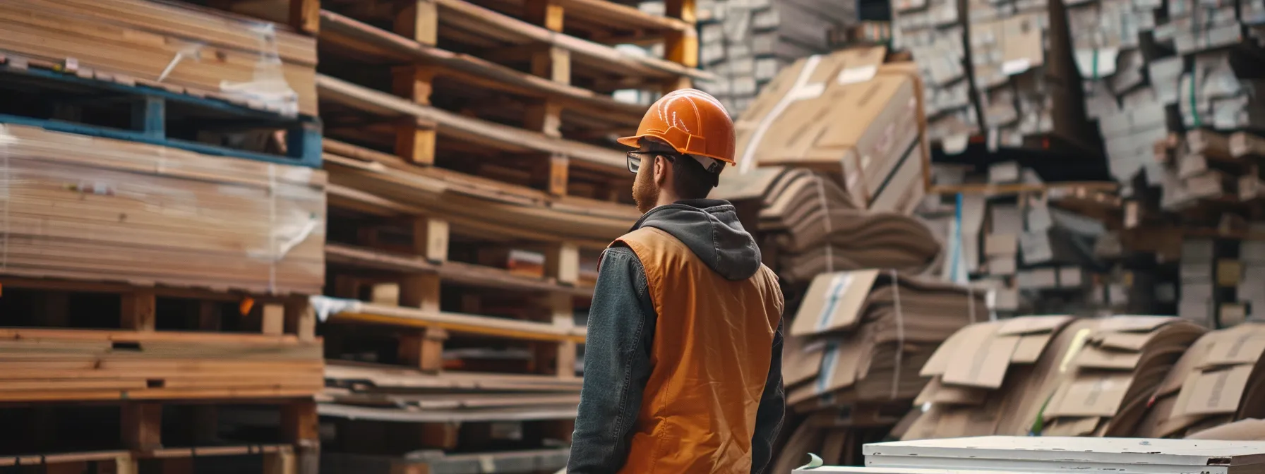 a construction startup owner carefully assessing a pile of fragile building materials to determine their specific moving requirements.