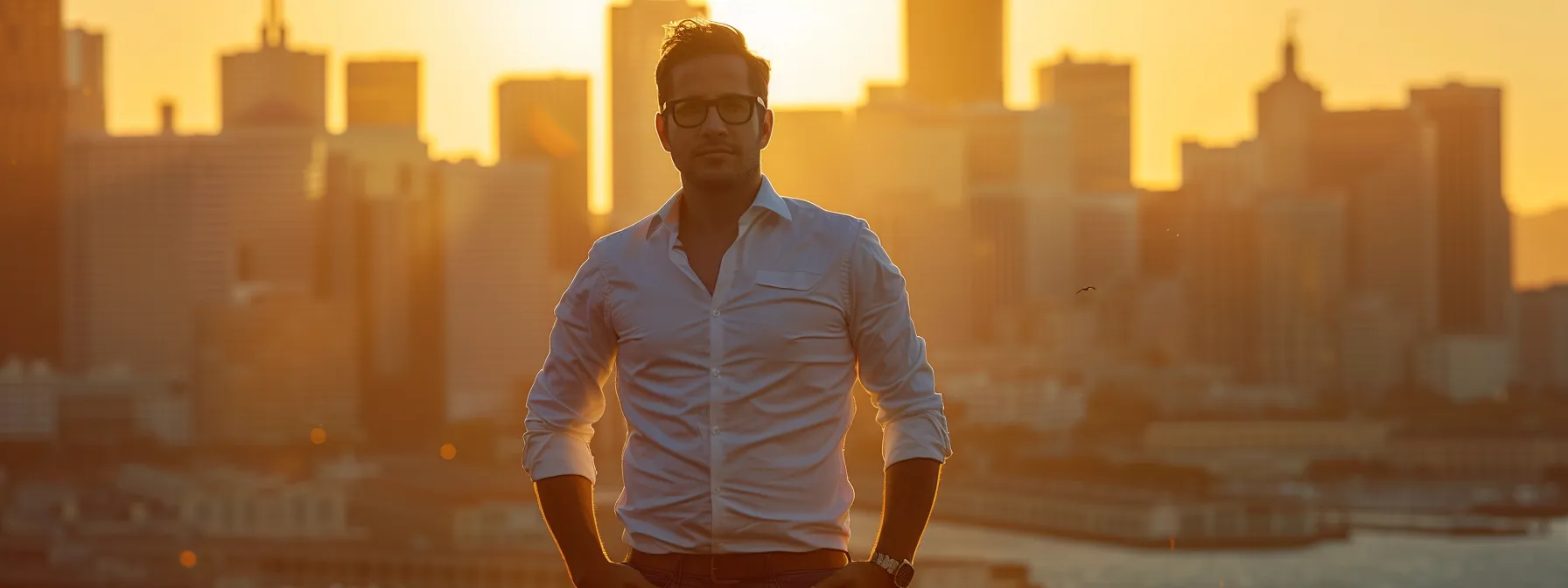 A Bright-Eyed Professional Mover Standing Confidently In Front Of The Iconic San Francisco Skyline, Ready To Assist With Your Effortless Relocation.