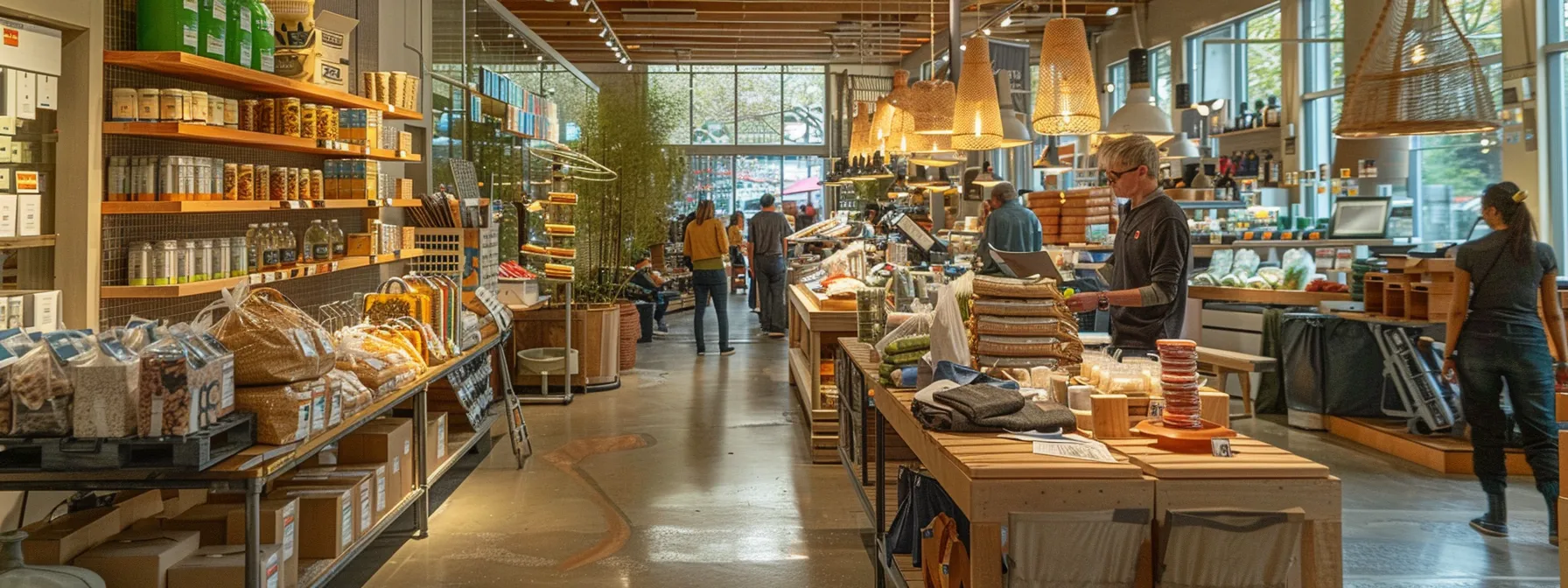 A Bustling San Francisco Store Displaying A Wide Array Of Eco-Friendly Packing Supplies, Ranging From Recycled Materials To Biodegradable Options, Catering To Environmentally Conscious Residents And Various Movers In The City.