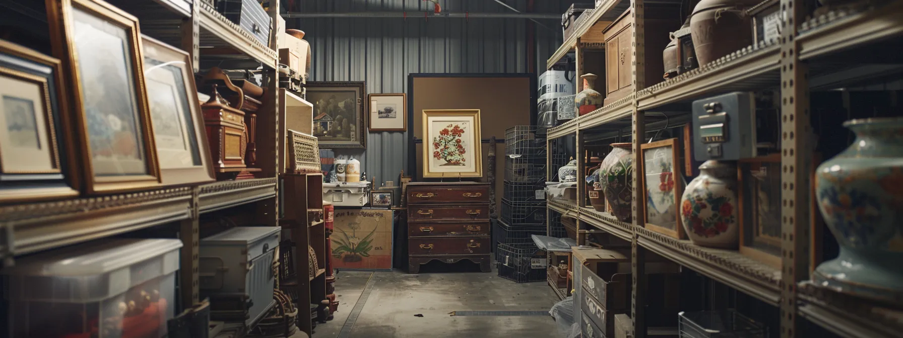 A Climate-Controlled Storage Unit Filled With Valuable Antiques And Artwork, Protected From Damage By Precise Humidity And Temperature Control.