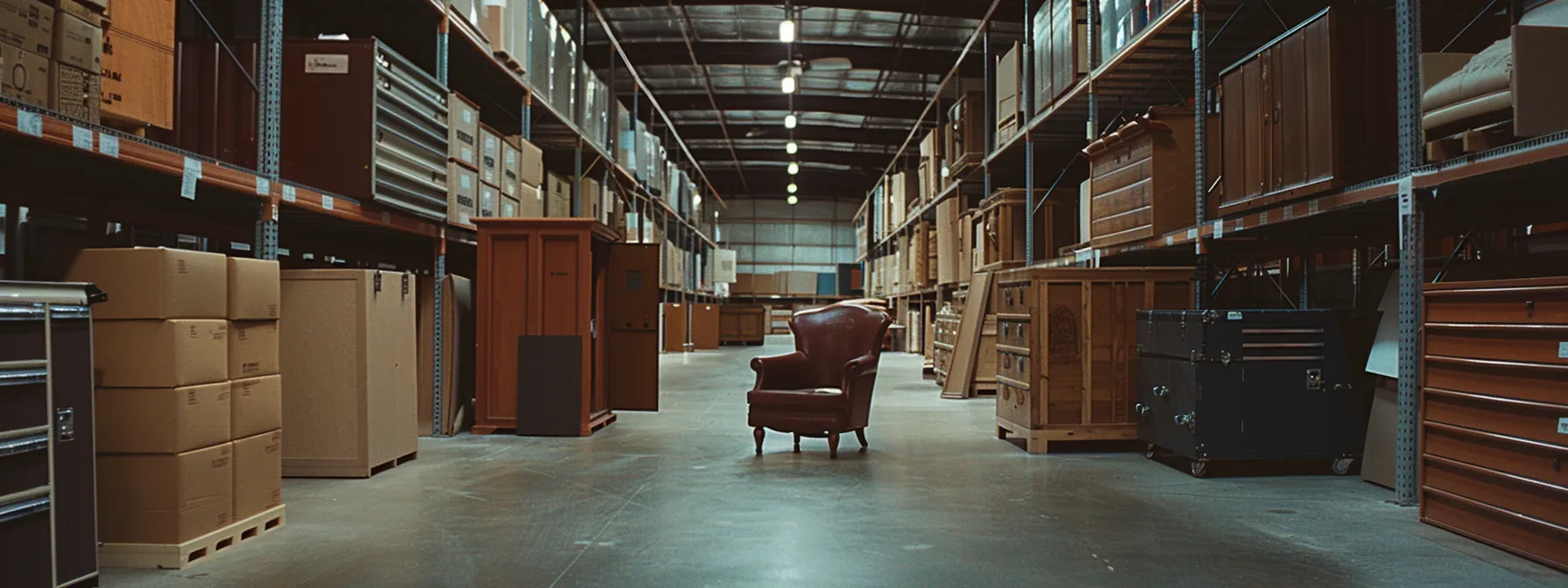 A Climate-Controlled Storage Unit In Los Angeles Filled With Pristine, Well-Organized Furniture And Delicate Office Equipment.