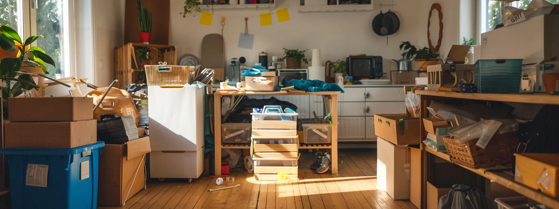 A Clutter-Free Home With Organized Packing Supplies And Labeled Recycling Bins Ready For An Eco-Conscious Move.