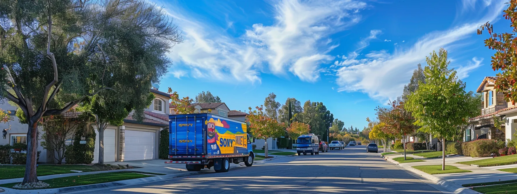 A Colorful Moving Truck Parked In A Suburban Neighborhood Under The Sunny Skies Of Irvine, Ca.