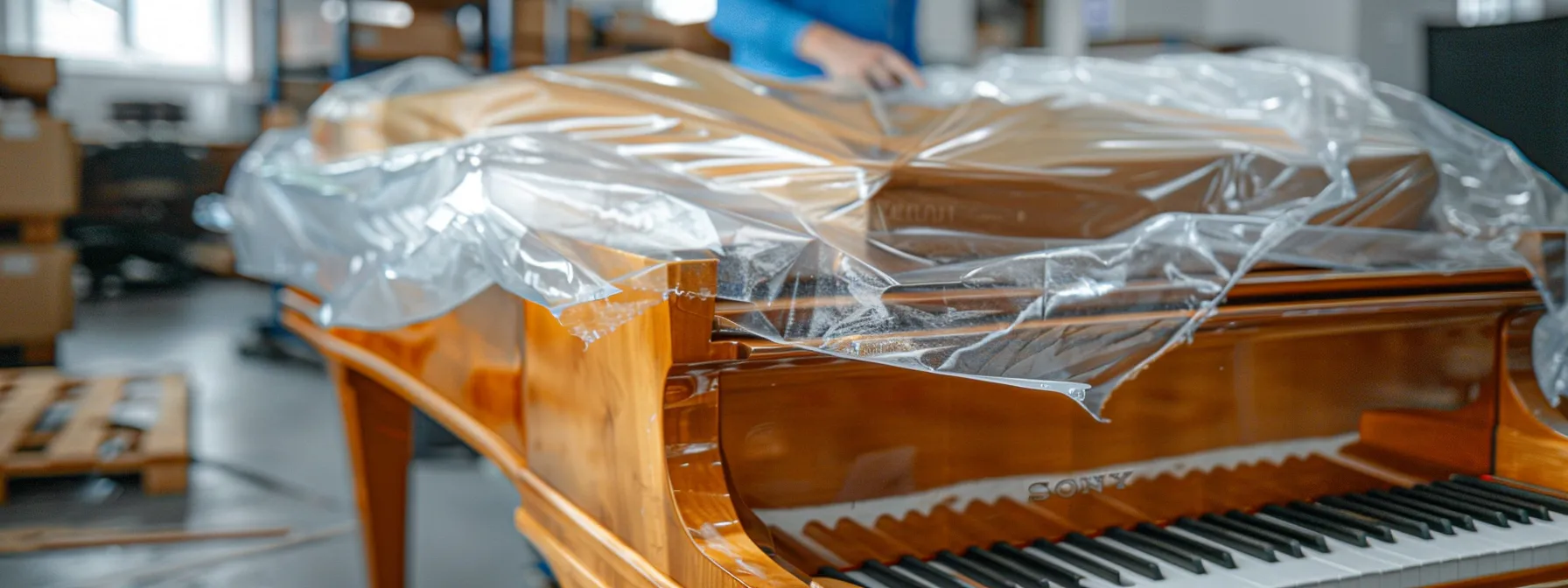 A Delicate Grand Piano Being Carefully Wrapped In Protective Padding During A Residential Move, Showcasing The Extra Care And Attention Required For Specialty Items.