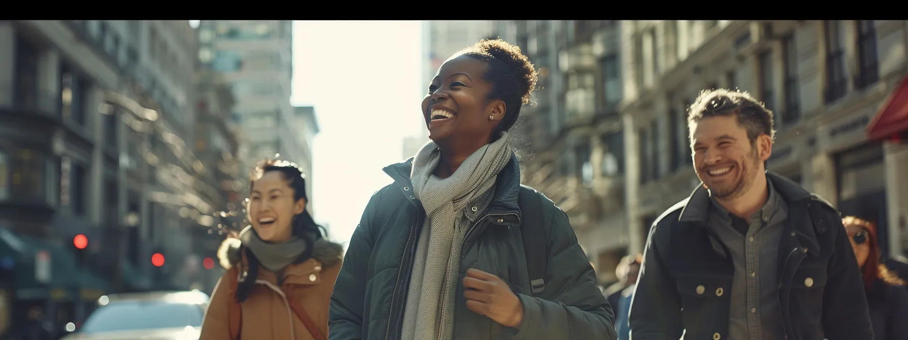 A Diverse Group Of People Smiling And Reviewing A Moving Company In Downtown San Francisco, Capturing The Essence Of Reliability And Satisfaction Through Testimonials.