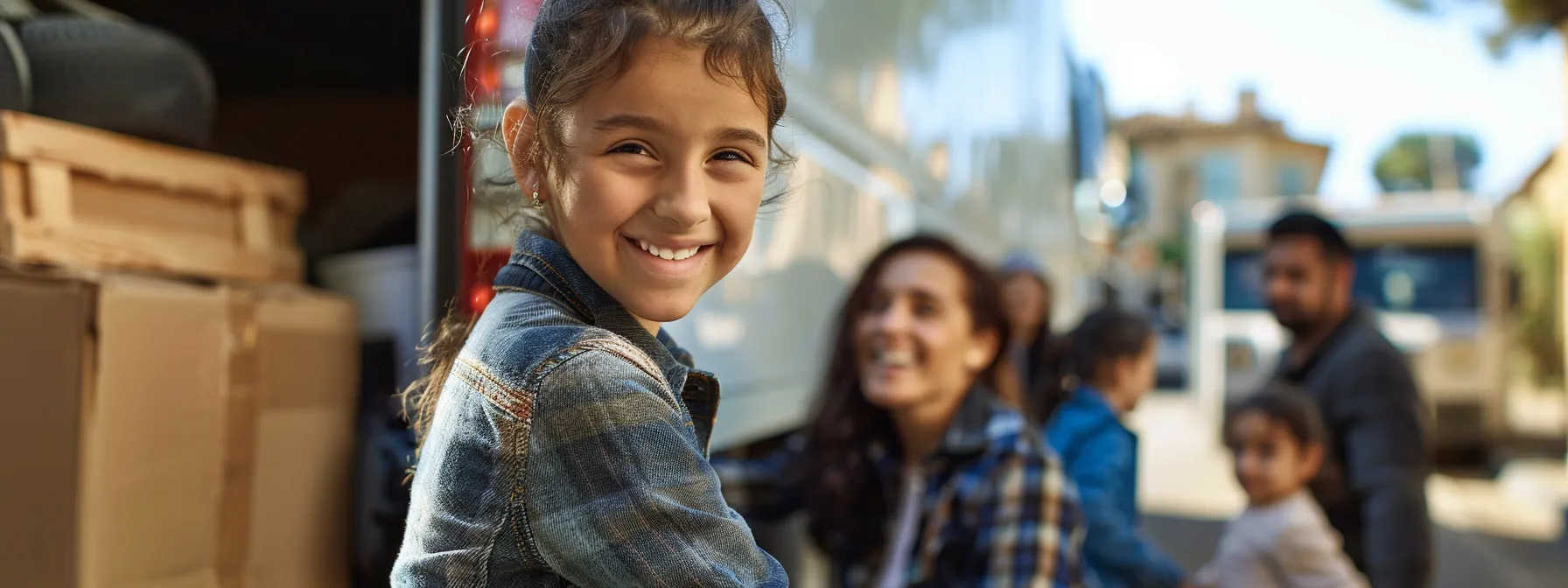 A Family Cheerfully Watches As Professional Movers Load Their Belongings Onto A Moving Truck In Los Angeles, Embodying A Stress-Free And Organized Moving Process.