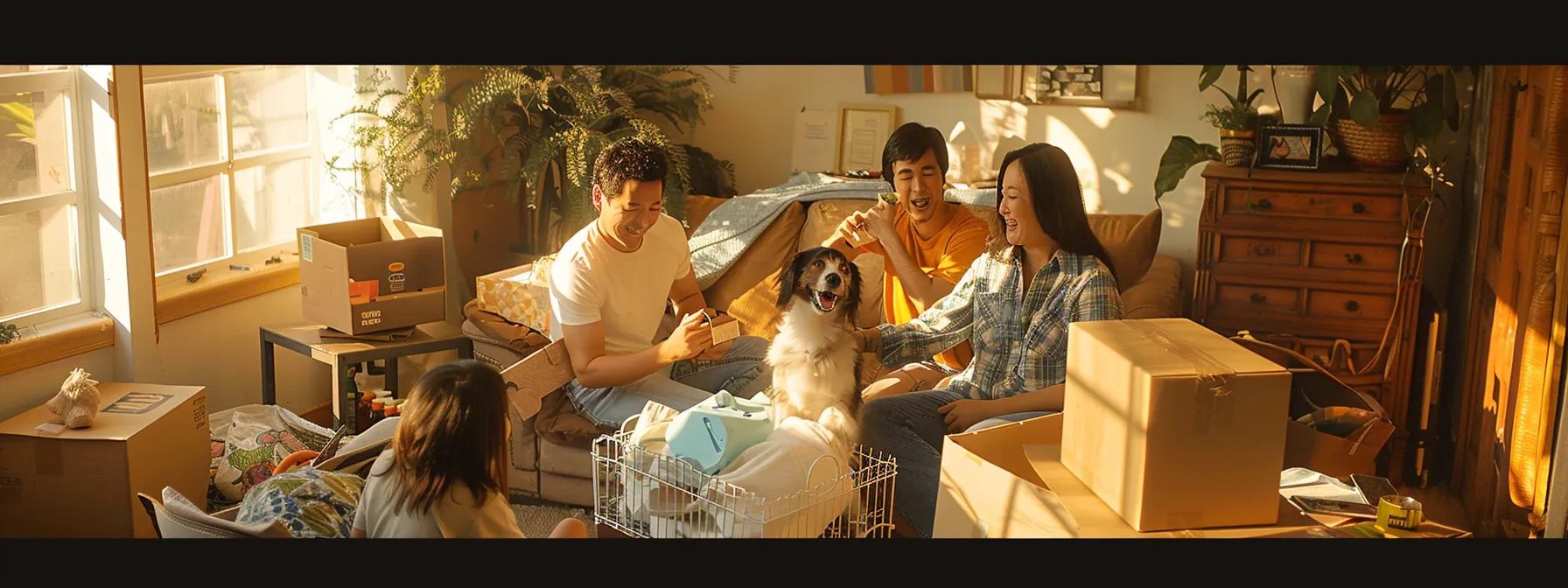 A Family Happily Finalizing Their Decision With Professional Los Angeles Movers, Surrounded By Moving Boxes And Packing Supplies In An Organized And Stress-Free Environment.