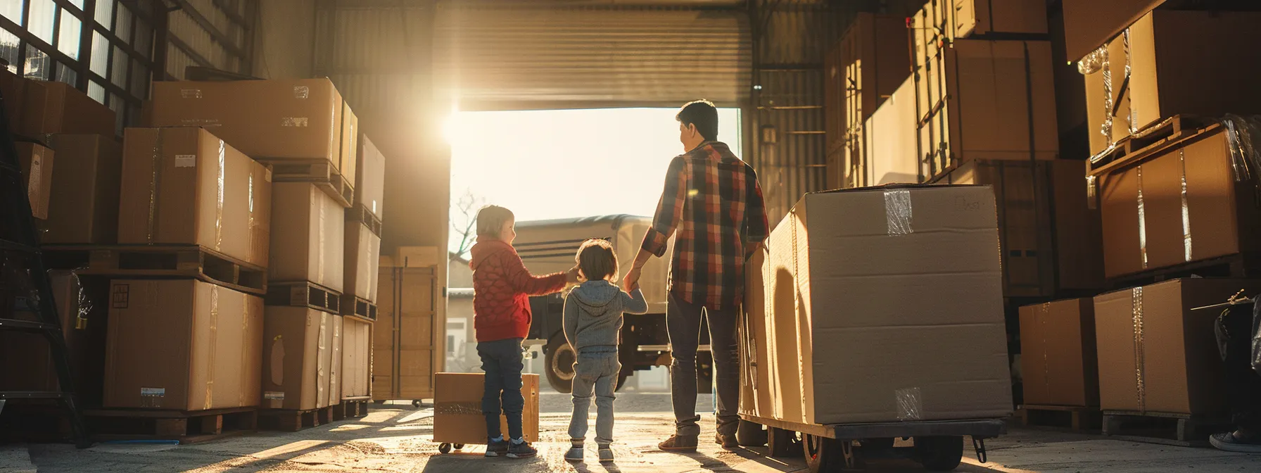 A Family Standing In Front Of A Moving Truck, Surrounded By Cardboard Boxes Labeled With Different Rooms, Assessing Their Moving Needs.