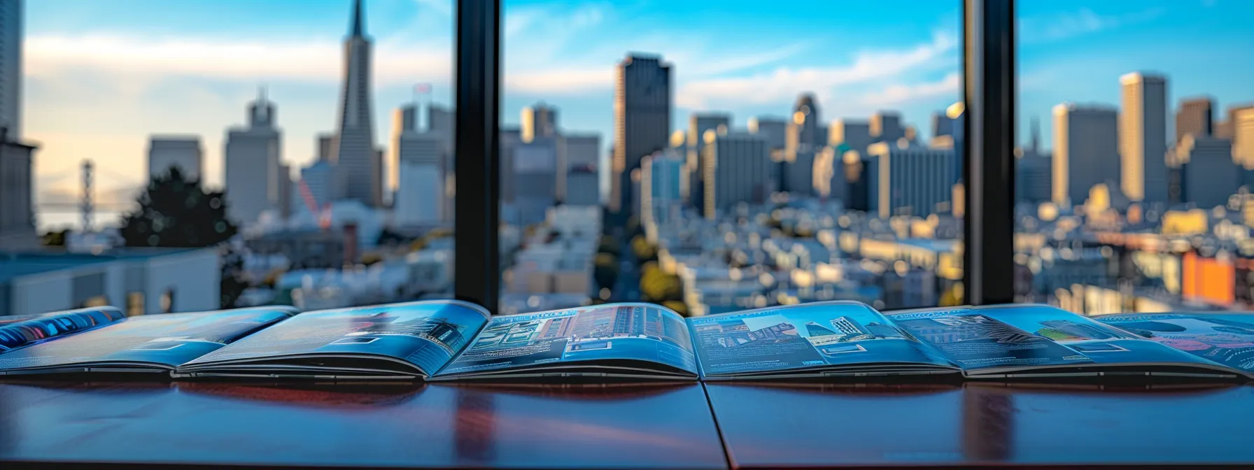 A Group Of Moving Company Brochures Spread Out On A Table, Showcasing Detailed Estimates And Services Offered, With The Iconic San Francisco Skyline In The Background.