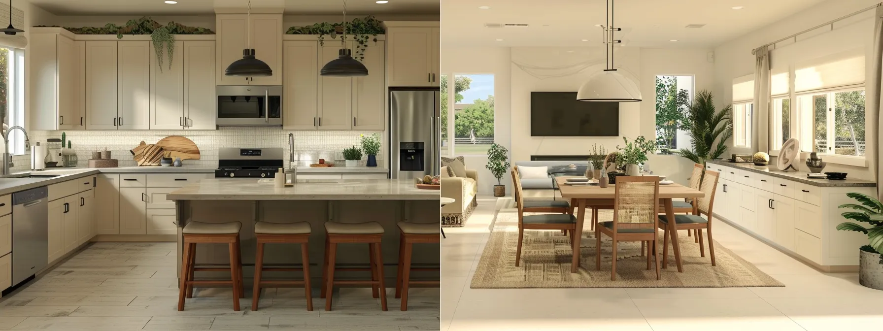 A Modern Kitchen In An Irvine, Ca Home Featuring Energy-Efficient Appliances, Sustainable Lumber Accents, And Eco-Friendly Materials.