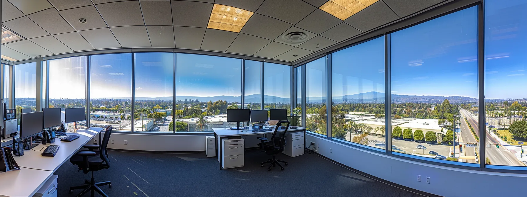 A Modern Office Space In Irvine, Ca Set Up With Sleek Furniture And High-Tech Equipment, Creating A Productive And Compliant Workspace.