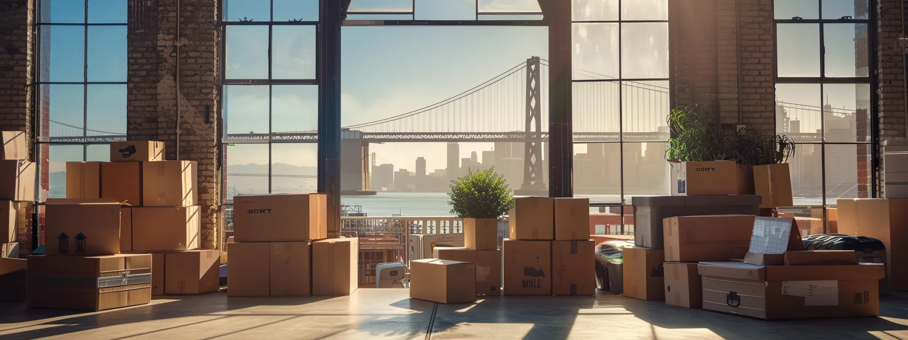 A Moving Checklist And Packing Boxes With The Iconic Bay Bridge Visible In The Background, Embodying Readiness And Organization For A San Francisco Move.