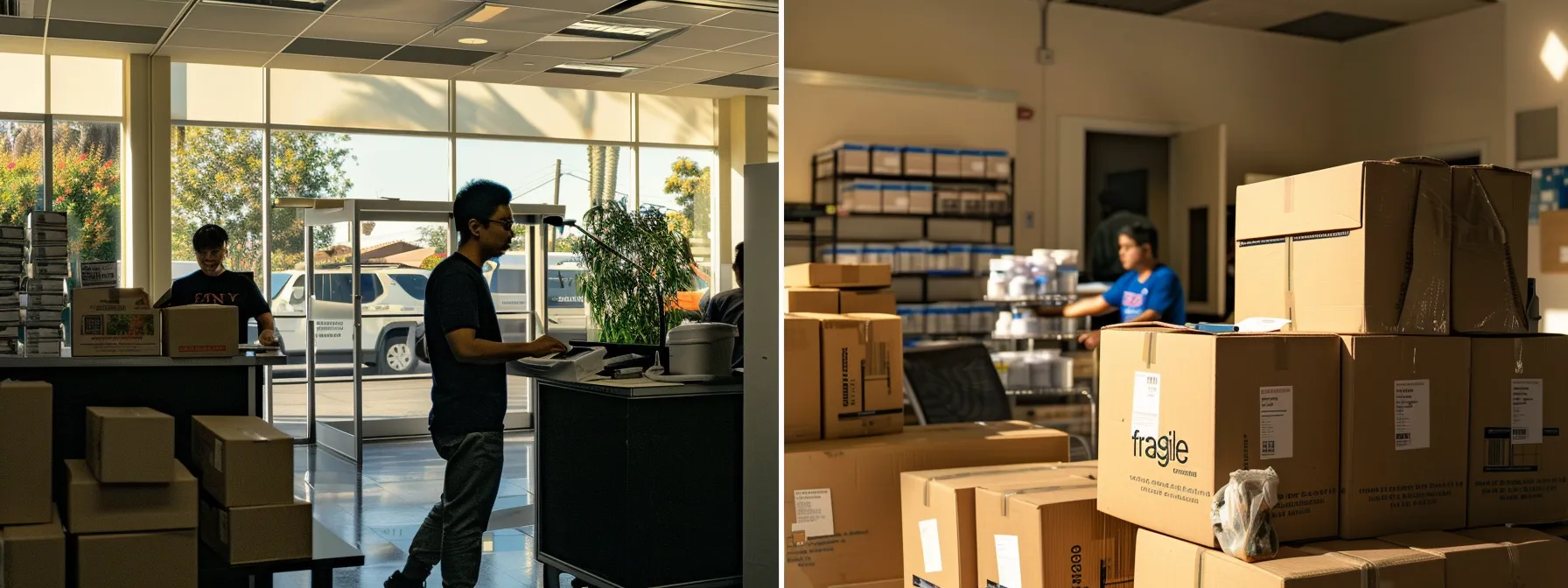 A Moving Company Office In Orange County, With Stacks Of Boxes Labeled 