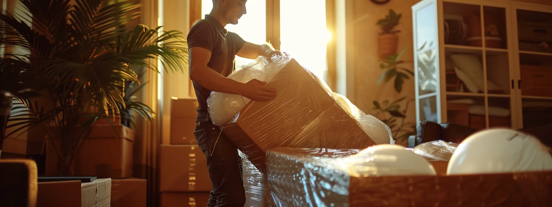 A Moving Professional Carefully Wrapping Delicate Items In Bubble Wrap To Ensure Safe Transportation During A Relocation In La.